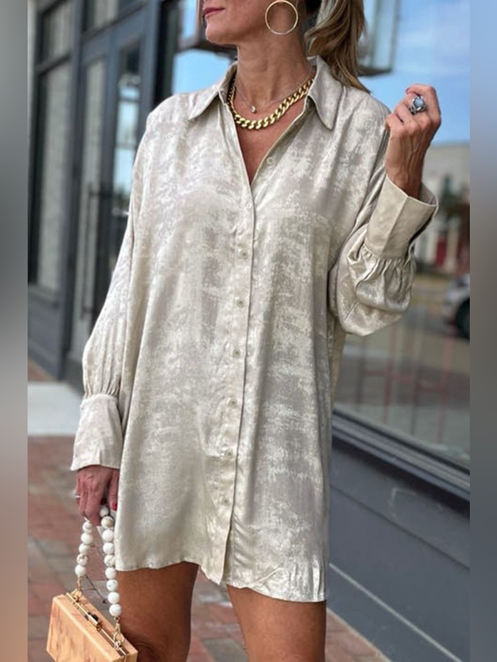 Solid Pattern Mini Length One Piece Long Sleeve Shift Dress